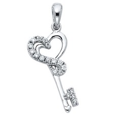 GOLD - 14K White Gold Love Charm Key to Heart Pendant For Necklace Chain