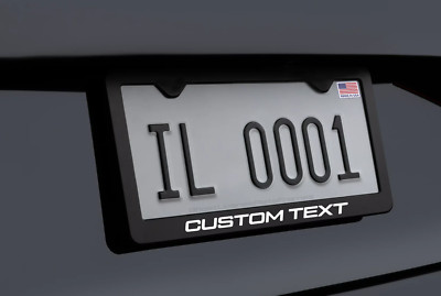 1x Personalized Custom Text or Logo Black Metal License Plate Frame + Screw Caps