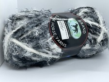 Dark Horse Yarns Grand 102 Black Grey White Sparkly Eyelash Wool Bl 100g 87y