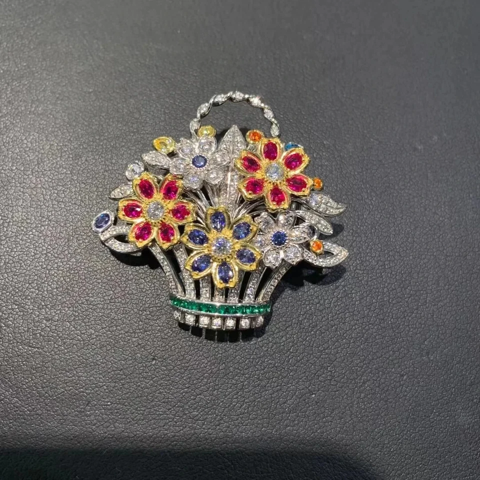 2Ct грушевидной огранки лаборатории создал розовый рубин корзина брошь заколка 14K двухцветное золото покрытием - Изображение 4 из 4