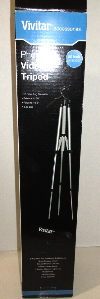 Photo Video Light Vivitar 50" Tripod & Case for Canon Vixia HF W10 WII + Others - Image 4 of 4