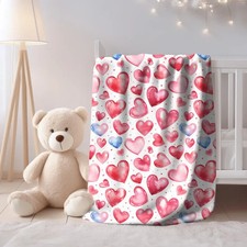 Pink Blue Hearts Printed Plush Blanket Soft Pastel Love Theme