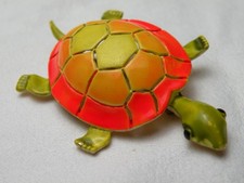 Retro Enamel Turtle Pin Orange Yellow Green