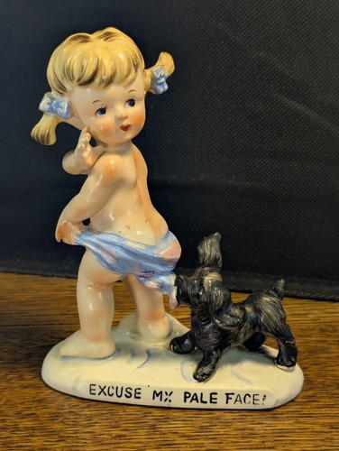 1950's COPPERTONE Girl & Dog Ceramic Figurine "Excuse My Pale Face!"