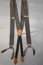 Vintage Cole Haan Silk Braces Suspenders Navy Gold Brown Leather USA Made