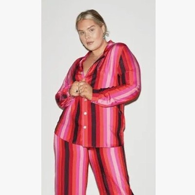Never Fully Dressed NWT WOMENS US 12 Andi Stripe Satin Boyfriend Shirt