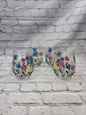 Juego de copas de vino sin tallo de flores de jardín artesanales pintadas a mano #4