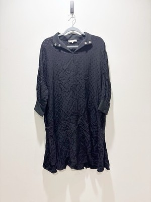 Tibi Black 3/4 Length Sleeve Textured Shift Dress Polka Dot Chic Collared Size L