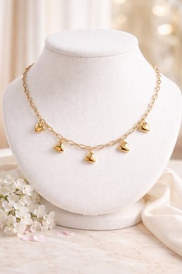 Real 18k Saudi Gold paperclip Necklace with happy heart pendant