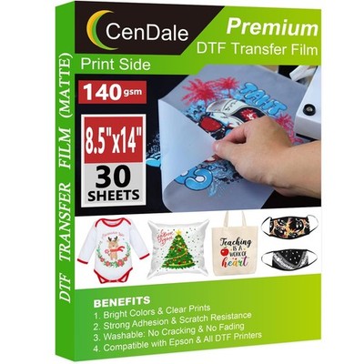 CenDale DTF Transfer Film 8.5''x14'' - 30 Sheets Premium Thick Double Sided DTF...