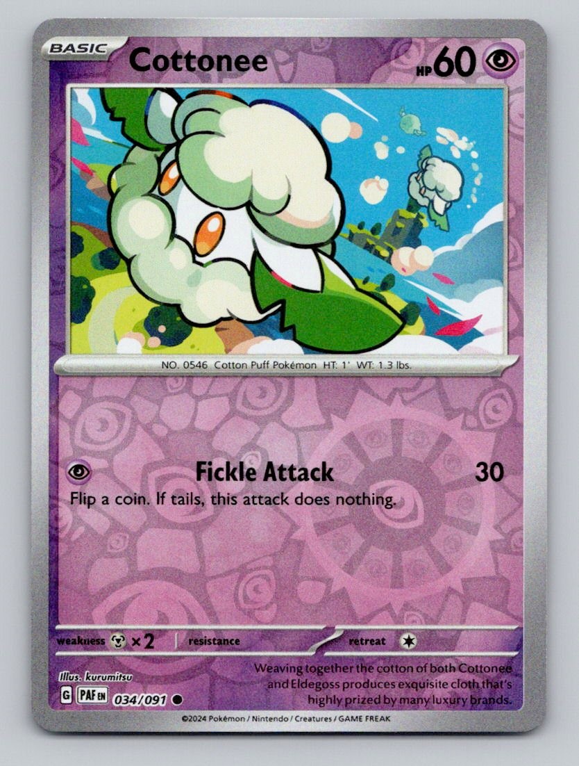 Reverse Holo Cottonee 034/091 Common Paldean Fates Pokemon