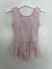 Freestyle Danskin Kid Girl Solid Pink Sequin Cotton Blend Leotard With Skirt 4/5