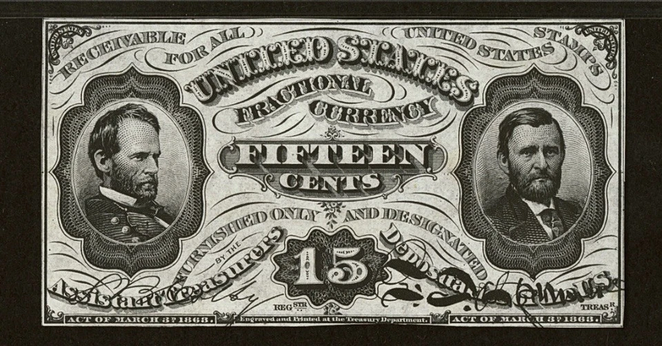 PMG 63 FR 1272 Fractional 1864 Union Currency 15c Narrow Civil War Grant Sherman - Image 3 of 4
