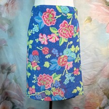 Vintage 90s Floral  Fruit Design Blue  Multicolor Wrap Button Closure Skirt
