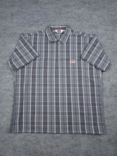Ben Davis Shirt Men's XL Gray Plaid Short Sleeve 1/2 Zip Work Wear