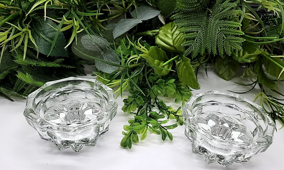 Juego de 2 candelabros de vidrio vintage Lancaster Colony redondos de 3,5" lisos transparentes Foto 4 de 4