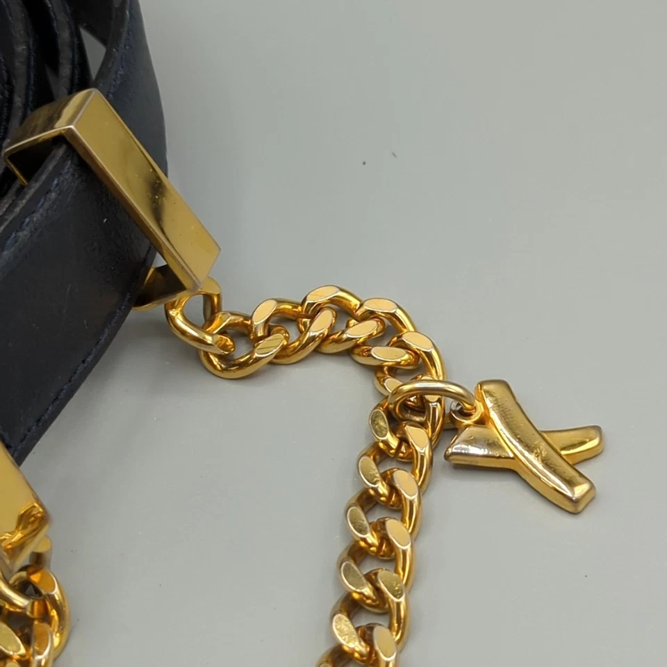 Authentic Paloma Picasso Blue Leather Belt w/Gold Metal Buckle & Chain Size M/75 - Image 4 of 4