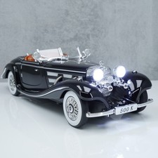 Mercedes Benz 500K 1:24 Black Classic Retro Diecast Model Car Lights Open Doors
