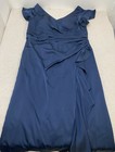 Azazie Roya Formal Dress Womens A 20  Dark Navy Mermaid V-Neck Pleated Satin