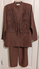 VTG fidgi Pure Silk Milk Chocolate Brown Pajama Set Lounge Set Loungewear Size L