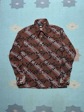 Vintage 70s long sleeve button shirt polyester dagger collar abstract mod medium