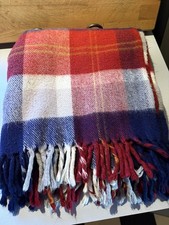 FARIBO Wool Blanket Plaid Fringe Stadium Throw Red White And Blue 52 X 54 in
