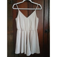 Amanda Uprichard Cream Spaghetti Strap V-Neck Elastic Waist Romper Small
