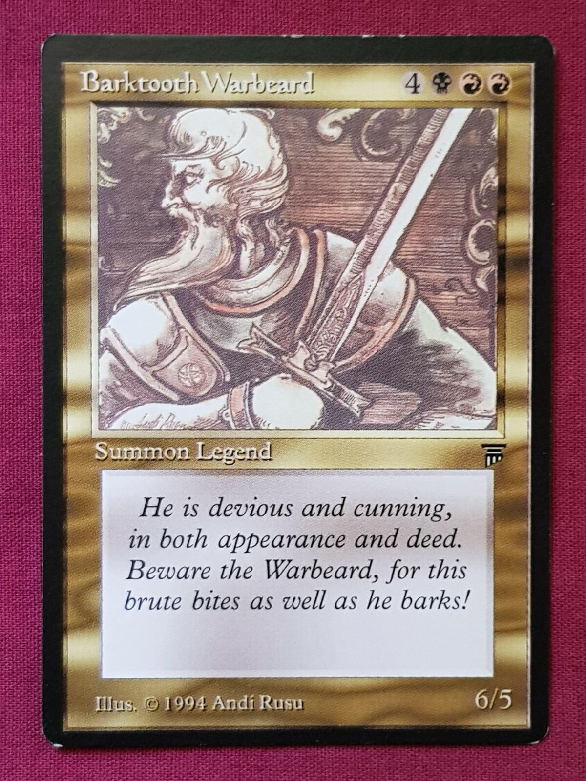 Magic The Gathering LEGENDS BARKTOOTH WARBEARD black/red card MTG