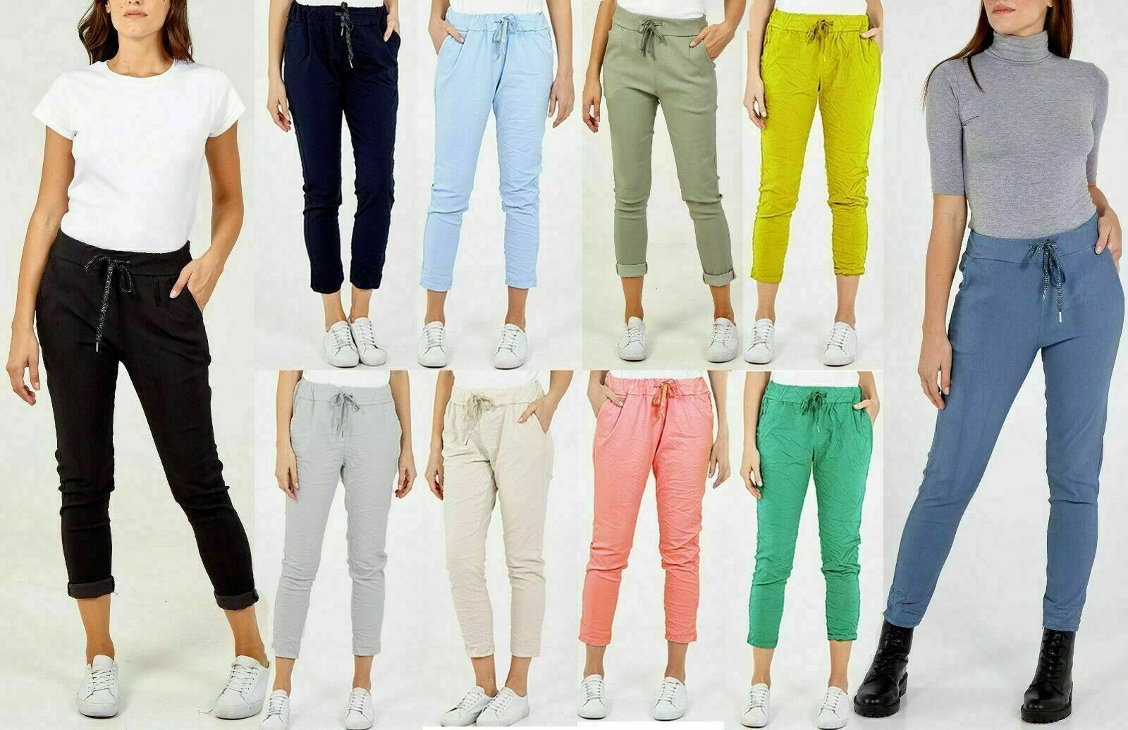 Womens Lagenlook Italian Magic Trousers Pants Ladies Casual Stretch Jogger Style