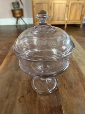 Purple Detailed Leaf & Grape Pattern Etched Candy Dish with Lid 10” Tall