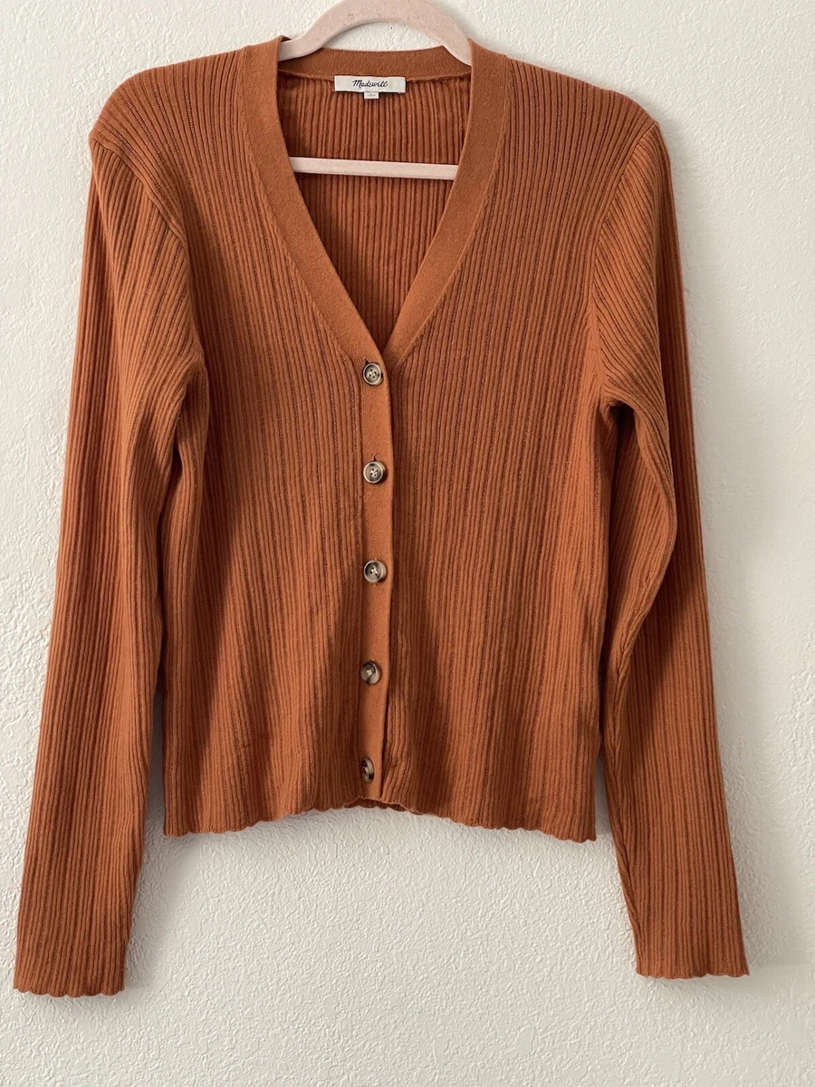 Madewell Pointelle Ribbed Cardigan Sweater in Mulled Cider Size L