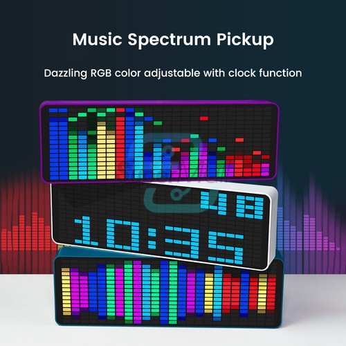 RGB Music Spectrum Display LED Pickup Electronic Clock Rhythm Atmosphere Light - Bild 7 von 26