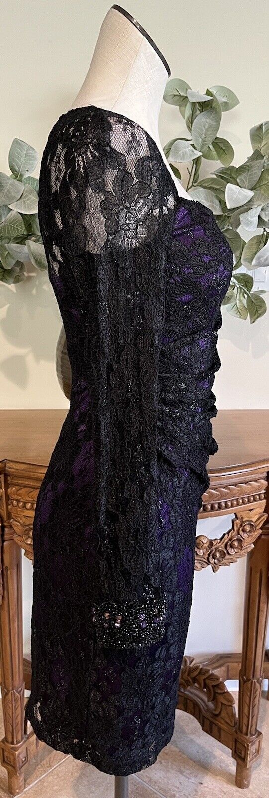 david meister Women 2 Black Purple Lace Long Slee… - image 5