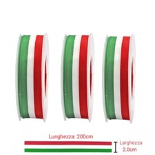 3 ROTOLI Nastro raso tricolore Bandiera Italiana in Poliestere Nastro 2cmx200cm