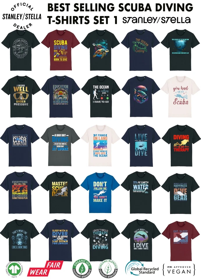 BUZZ SHIRTS Camiseta de buceo para hombre elección de diseño buceadores equipo ropa buceo océano divertido