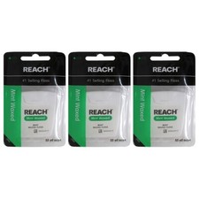 3 x Reach Mint Waxed Floss 55 Yards of Strong, Shred-Resistant Dental Care