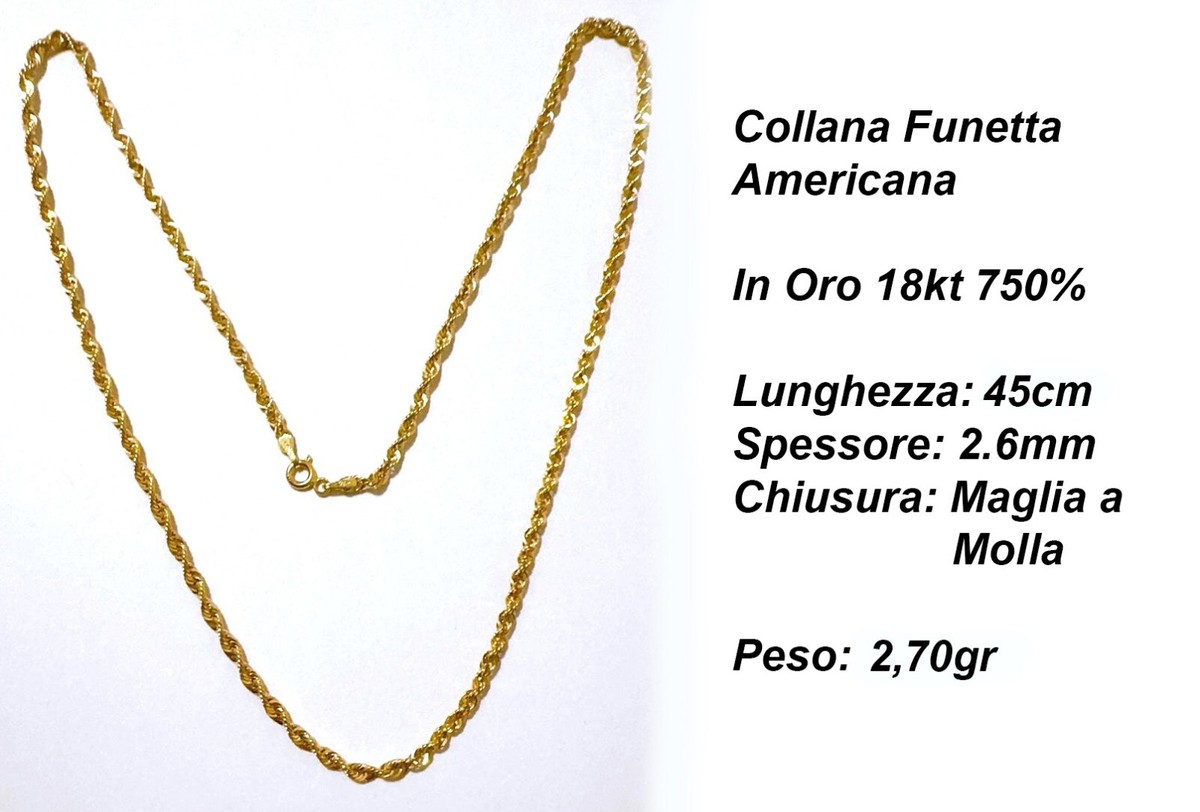 Collana in ORO TRICOLORE 45CM Modello Corda ORO 18 KT 750 Collana in ORO TRICOLORE 45CM Modello Corda ORO 18 KT 750