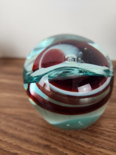 VTG 3-1/2" Red & White Swirl Handblown Art Glass Paperweight Decor - Picture 2 of 6