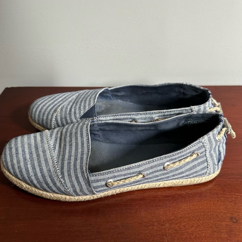 Nautica Blue White Flat Rudder Espadrilles Striped Shoes Size 10 Summer