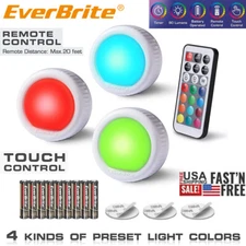 EverBrite Tap Light Push Light LED Puck Lights w/12 RGB Colors Wireless Touch