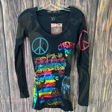 NWT Crystal Rock by Christian Audigier Ltd Ed free spirit foil flick crew tee XS