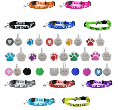 Cat Collar DO NOT FEED Range of Colours, Safety Release Optional Engraved ID Tag