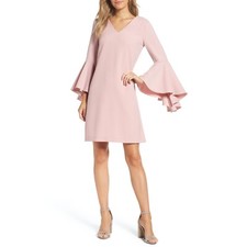 Eliza J Bell Sleeve Crepe Shift Dress, Blush, 6P