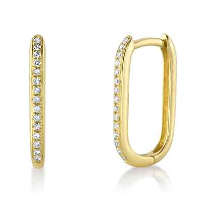14K Gold Diamant Oval Rechteck Creolen 0,08 ctw Natürlicher Rundschliff