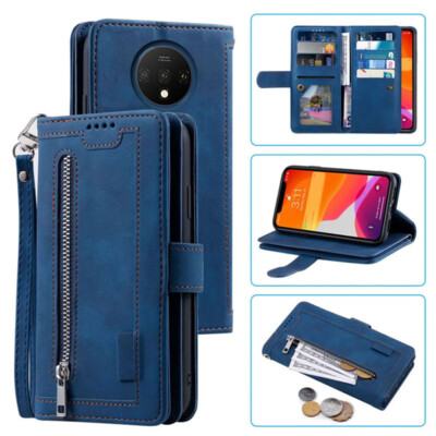 OnePlus 7T Wallet Case,Leather Zipper Magnetic Flip Card Case For OnePlus 7T