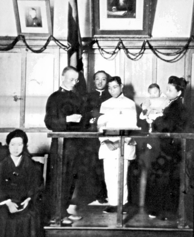 PAUL E. PARKER ANTIQUE GLASS SLIDE PHOTOGRAPH NAVAL JAPANESE CEREMONY