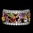 REAL RHODOLITE CITRINE TOPAZ GARNET AMETHYST CZ STERLING 925 SILVER RING 8.5