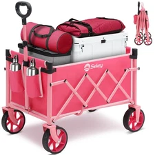 Heavy Duty Wagon: 220LBS capacity, big wheels, foldable for shopping & camping.