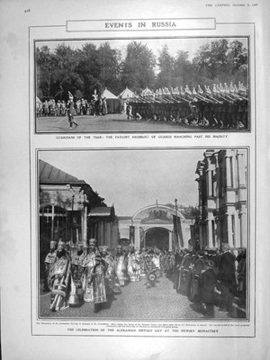 Original alter antiker Druck 1906 Russland Zar Newsky Kloster Graf Aberdeen König
