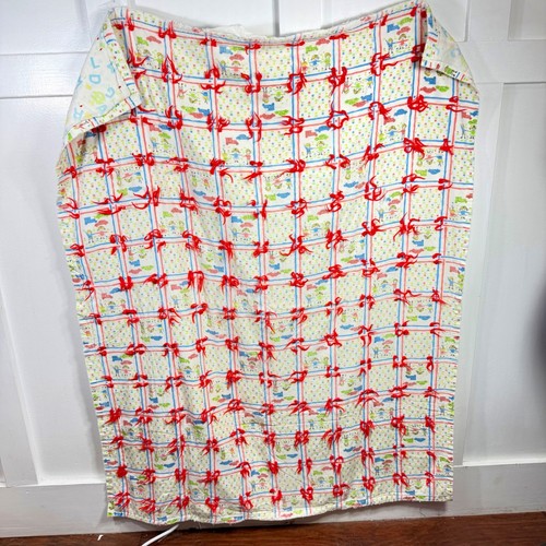 Vintage Handmade Tied Baby Quilt Nursery Children Cars Alphabet Print 41x52